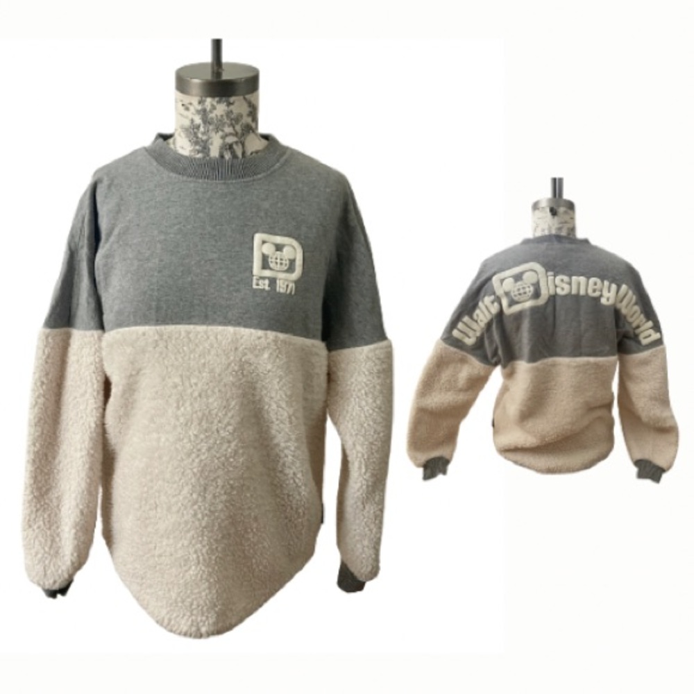 DISNEY SPIRIT JERSEY Shearling Walt Disney World Crewneck Sweatshirt Gray Cream